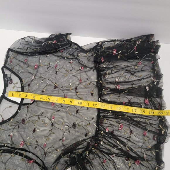 IRIS Embroidered Floral Mesh Top Blouse Women's L Boho Short Sleeve - Picture 7 of 7